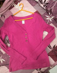 Attractive V Neck Ribbed Top