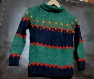 Green &amp; Navy Blue Printed Sweater For 4-5 Year Boy