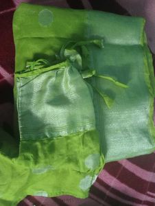 Parrot Green Saree With Readymade Blouse.