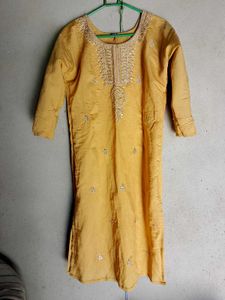 Gold Embroidered Kurti.Margine Available Hai
