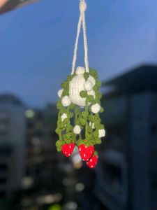 Crochet Strawberry Car Charm