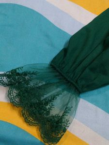 Green Ruffle Detail Top