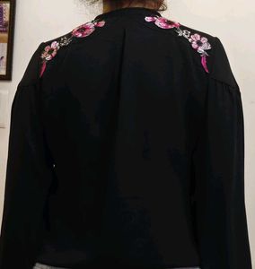 Embroidered Black Top