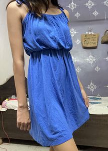 Blue Tie-Strap Mini Dress