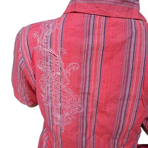 Vintage Red Striped Button-Down Shirt