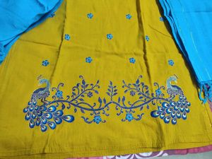 Sky Blue And Lime Green Cotton Kurta Set