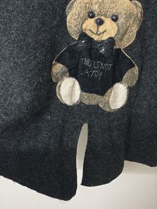 Cozy Grey Cardigan with Teddy Bear