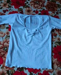 Cute Blue Ribbed Crop Top