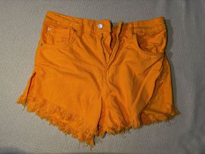 Primark Cares Bright Orange Denim Fringe Shorts