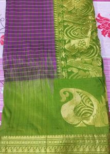 Purple Mangalagiri Checks Cotton Silk Handloom