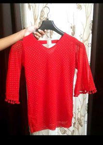 CUT SHOULDER RED TOP FOR GIRLS