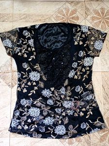 Elegant Black Floral Embroidered Top
