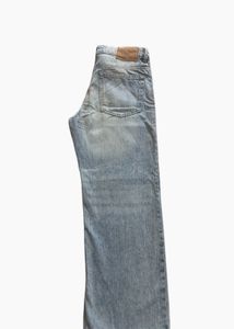 blue washed-out straight leg jeans