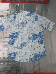 Floral Printed Top With Band Collar