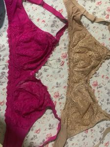 Lace Bras - Pink &amp; Beige - Size 42 D