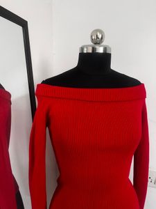 Red Off-Shoulder Long Sleeve sweater top