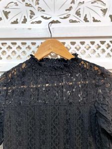 Elegant Black Laced High Neck Blouse B