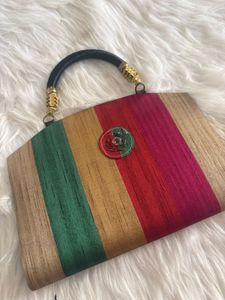 Striped Clutch with Unique Handle