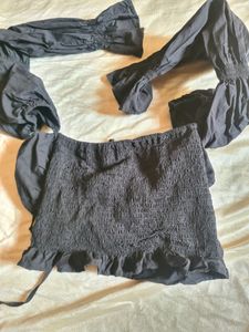 Black Ruffled Sleeve Top