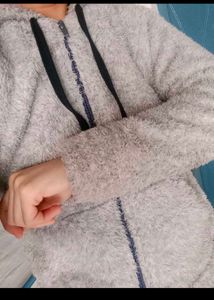 Fuzzy Grey Zip-Up Hoodie