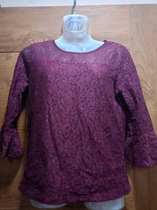 Maroon Floral Lace Top
