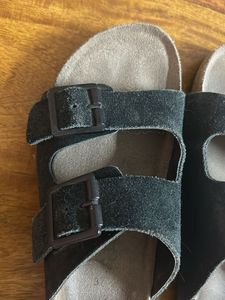 Luna Blu Black Suede Slide Sandals