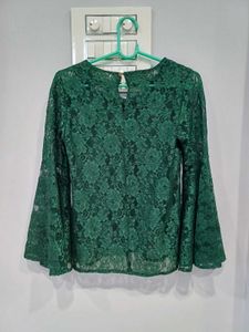 Flare Hand Green Lacy Top
