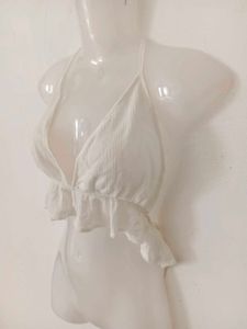 WHITE HALTER TOP