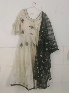 Elegant Embroidered Dress with Shawl