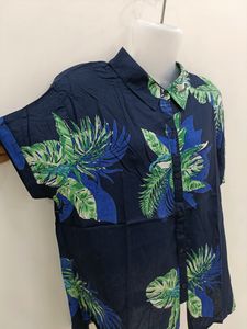 Flower Print Collar Shirt Half Sleeves Beach Top