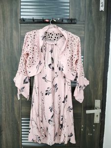 Floral Pink Dress with Shrug