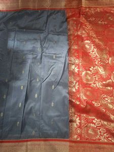Grey Saree With Orange Blouse