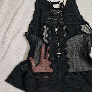 Vintage Gothic Grungy Black Mesh Top