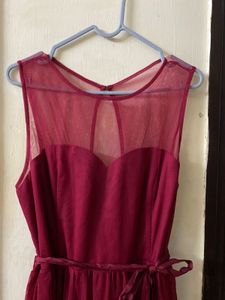 Elegant Maroon Maxi Dress Size M Length 62