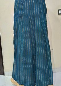 Teal &amp; Gold Embellished Gown Peacock Blue