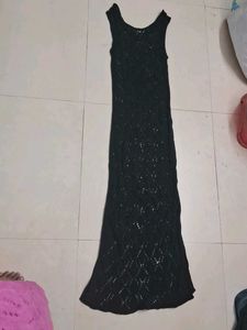 Elegant Black Crochet Maxi Dress
