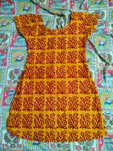 Yellow & Red Leaf Print Dress With Dupatta