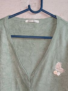 Sage Green Cardigan with Floral Detail