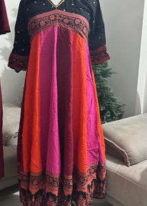 Black Multicolour Long Kalidaar Dress