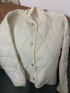 Cream Quilted Button-Down Jacket