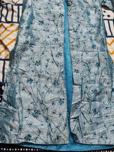 Women Blue Silk Embellished Ethnic Jacket