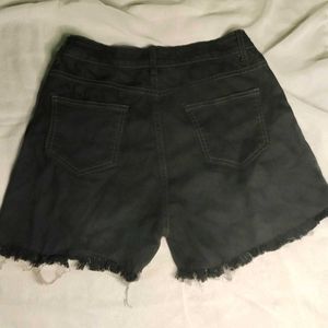 Distressed Black Denim Shorts