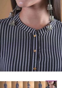 Libas: Black Striped Rayon kurta