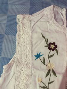 Floral Embroidered Lace Trim Top