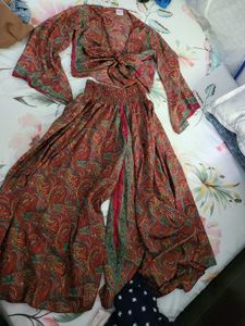 Bohemian Style Wrap Top With Plazzo Set