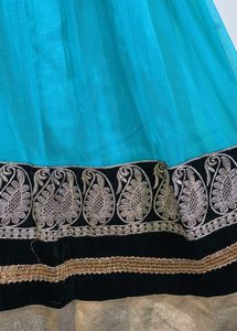 Sky Blue &amp; Gold Velvet Anarkali Dress  🌟