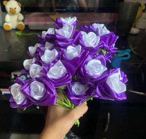 Purple & White Ribbon Rose Bouquet