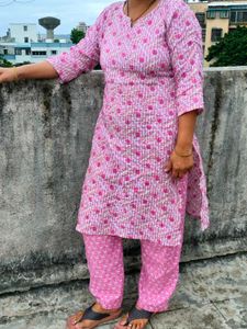 Pink Floral Print Pajama Set - XL