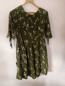 Olive Green Printed Dress
