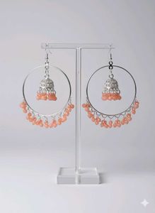 Silver Oxidized Jhumka Hoop Earrings with Beads